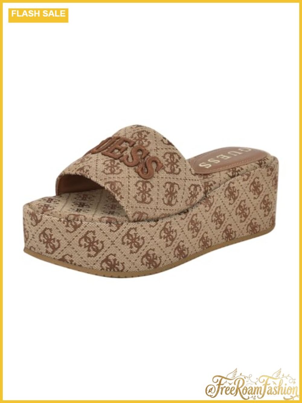 Womens Platform Wedge Slide Sandals Logo Ankle Strap Slip On Faux Fur Casual